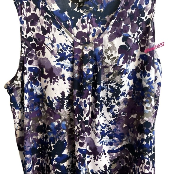 GNW Floral Watercolor Pleated Tank Women's Plus Size 2X Purple Blue Pleated Neck - Picture 3 of 8